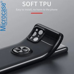 Microcase Oppo Find X3 Pro Focus Serisi Yüzük Standlı Silikon Kılıf - Siyah