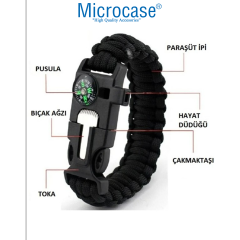 Microcase Çok Amaçlı Pusulalı Düdüklü Bileklik Hayatta Kalma Bilekliği - AL5192