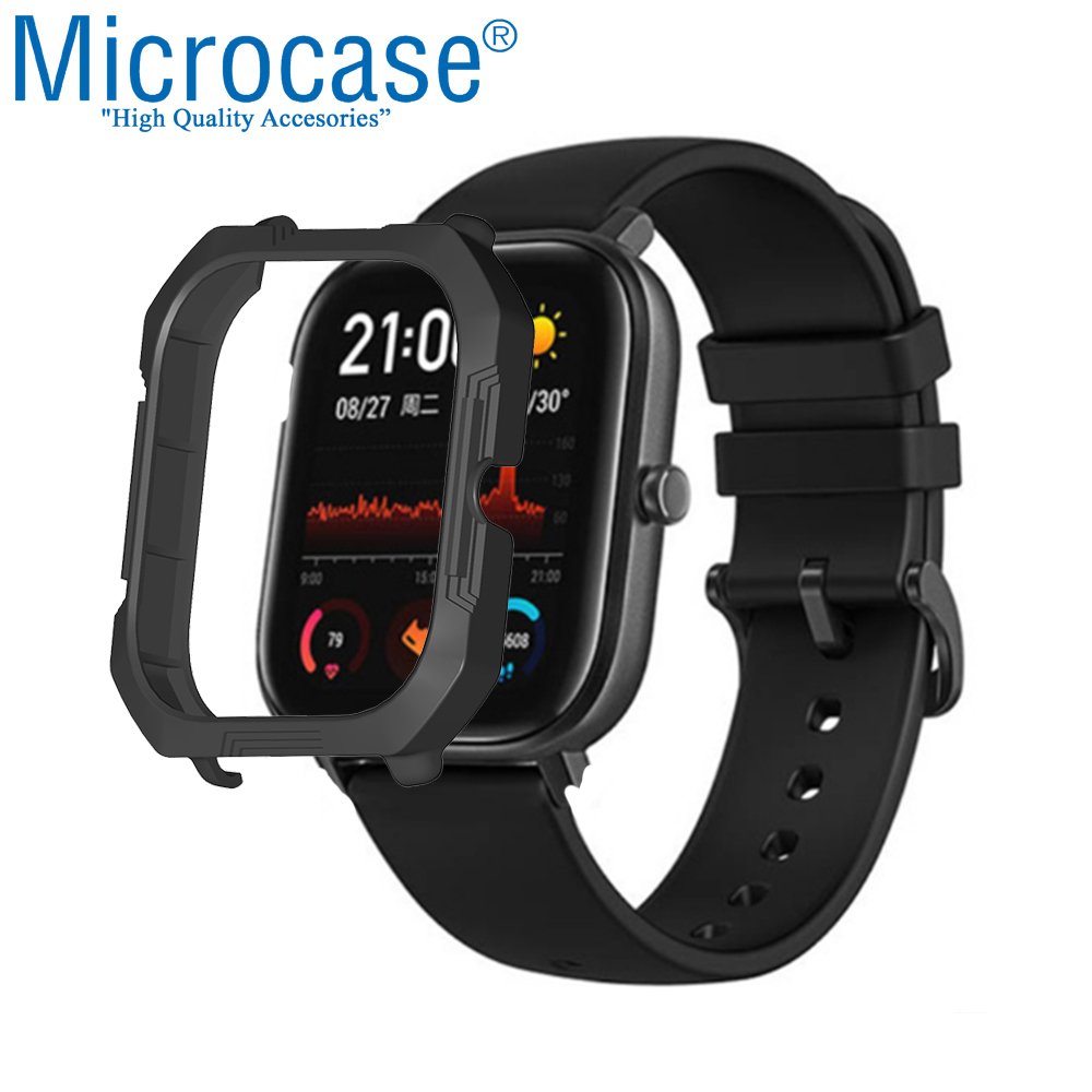 Microcase Xiaomi Amazfit GTS Önü Açık Tasarım Armor Rubber Kılıf - Siyah