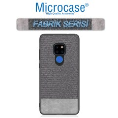 Microcase Huawei Mate 20 Fabrik Serisi Kumaş ve Deri Desen Kılıf - Gri + Tempered Glass Cam Koruma