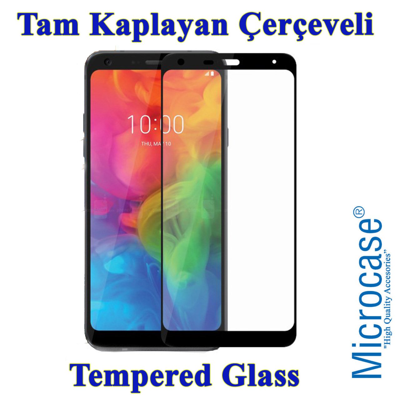 Microcase LG Q7 Plus Tam Kaplayan Çerçeveli Tempered Ekran Koruma