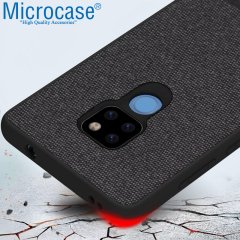 Microcase Huawei Mate 20 Fabrik Serisi Kumaş ve Deri Desen Kılıf - Siyah