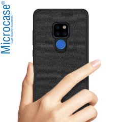 Microcase Huawei Mate 20 Fabrik Serisi Kumaş ve Deri Desen Kılıf - Siyah