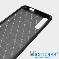 Microcase Huawei P Smart Pro 2019 Brushed Carbon Fiber Silikon Kılıf - Siyah + Tempered Glass Cam Koruma