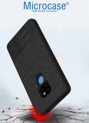 Microcase Huawei Mate 20 Fabrik Serisi Kumaş ve Deri Desen Kılıf - Siyah