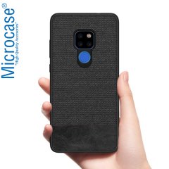 Microcase Huawei Mate 20 Fabrik Serisi Kumaş ve Deri Desen Kılıf - Siyah