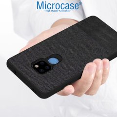 Microcase Huawei Mate 20 Fabrik Serisi Kumaş ve Deri Desen Kılıf - Siyah