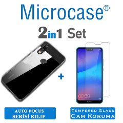 Huawei P20 Lite Auto Focus Serisi Crystal Back Silikon Kılıf +Cam