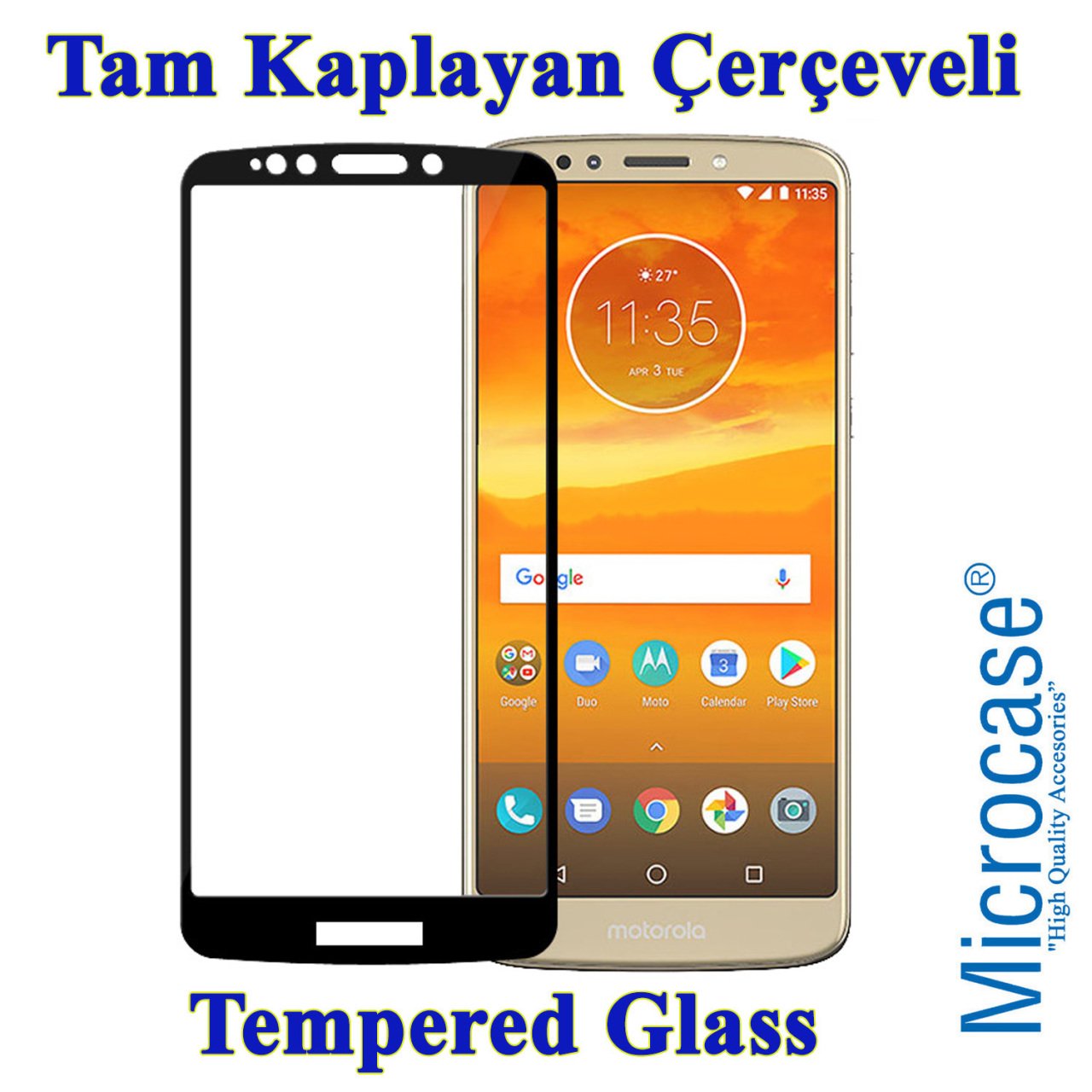 Microcase Motorola Moto E5 Tam Kaplayan Tempered Ekran Koruma