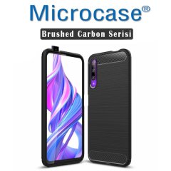 Microcase Huawei P Smart Pro 2019 Brushed Carbon Fiber Silikon Kılıf - Siyah