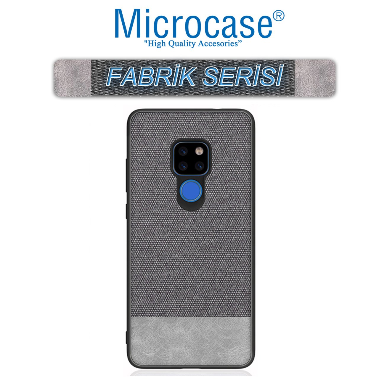 Microcase Huawei Mate 20 Fabrik Serisi Kumaş ve Deri Desen Kılıf - Gri