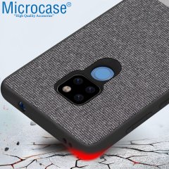 Microcase Huawei Mate 20 Fabrik Serisi Kumaş ve Deri Desen Kılıf - Gri