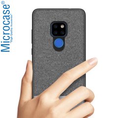Microcase Huawei Mate 20 Fabrik Serisi Kumaş ve Deri Desen Kılıf - Gri