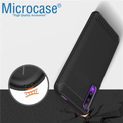 Microcase Huawei P Smart Pro 2019 Brushed Carbon Fiber Silikon Kılıf - Siyah
