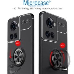 Microcase Oneplus 10R Focus Serisi Yüzük Standlı Silikon Kılıf - Siyah