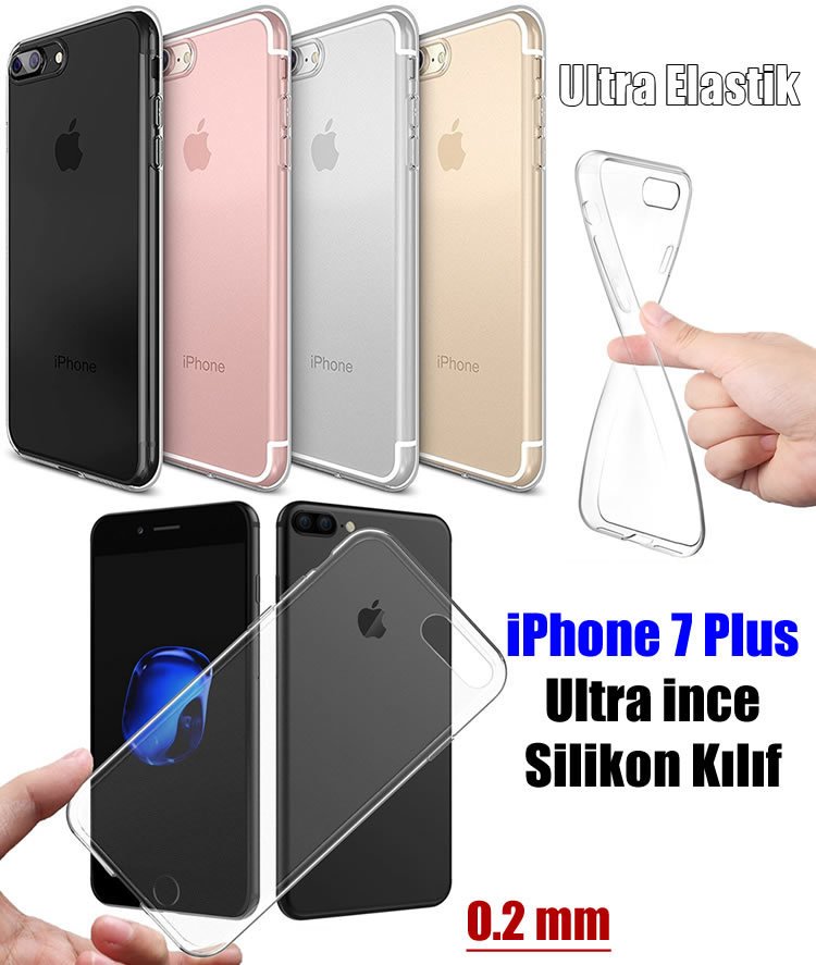 Apple iPhone 7 Plus Ultra Slim 0.2 mm Silikon Kılıf+Tempered Cam