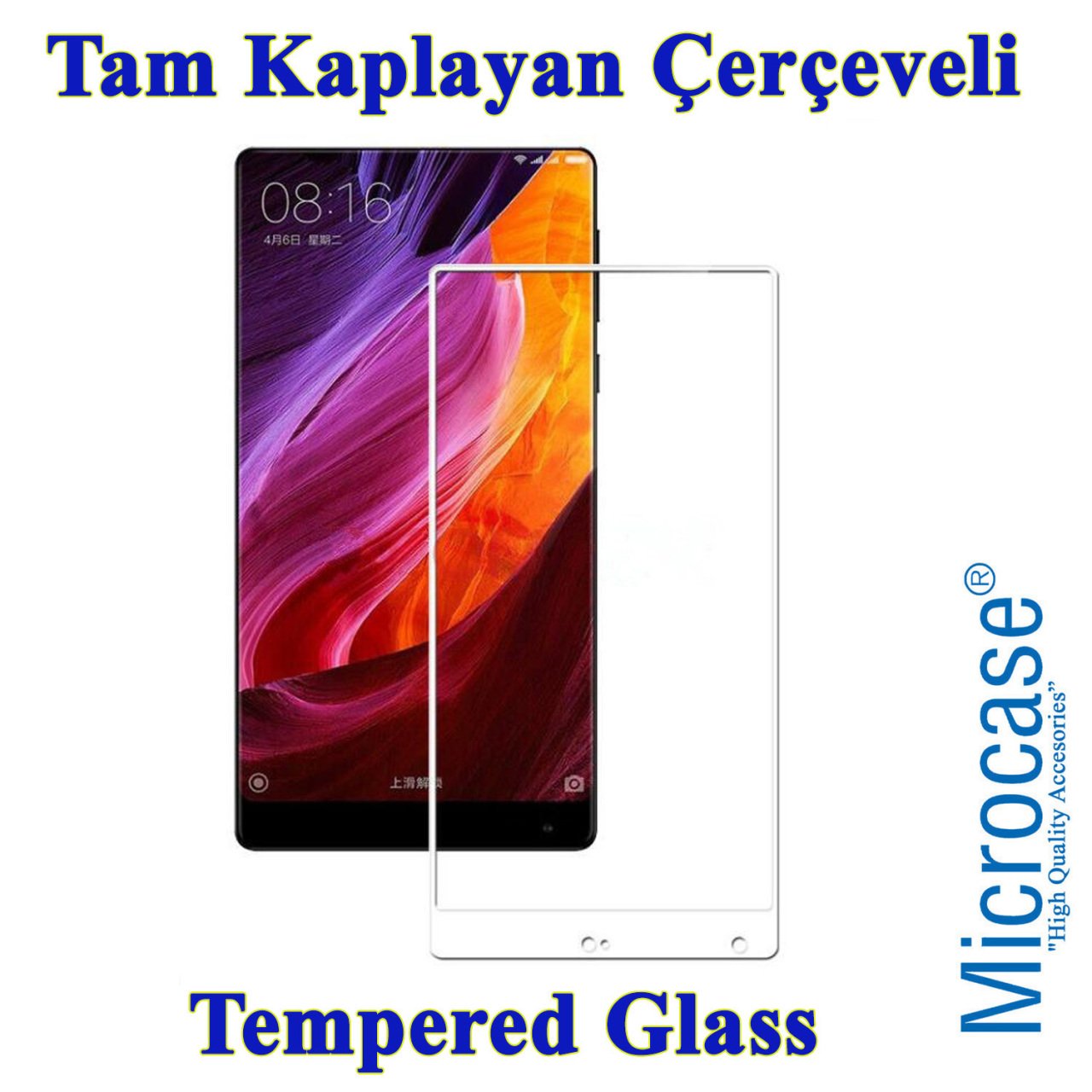 Microcase Xiaomi Mi Mix 2S Tam Kaplayan Tempered Ekran Koruma - BEYAZ