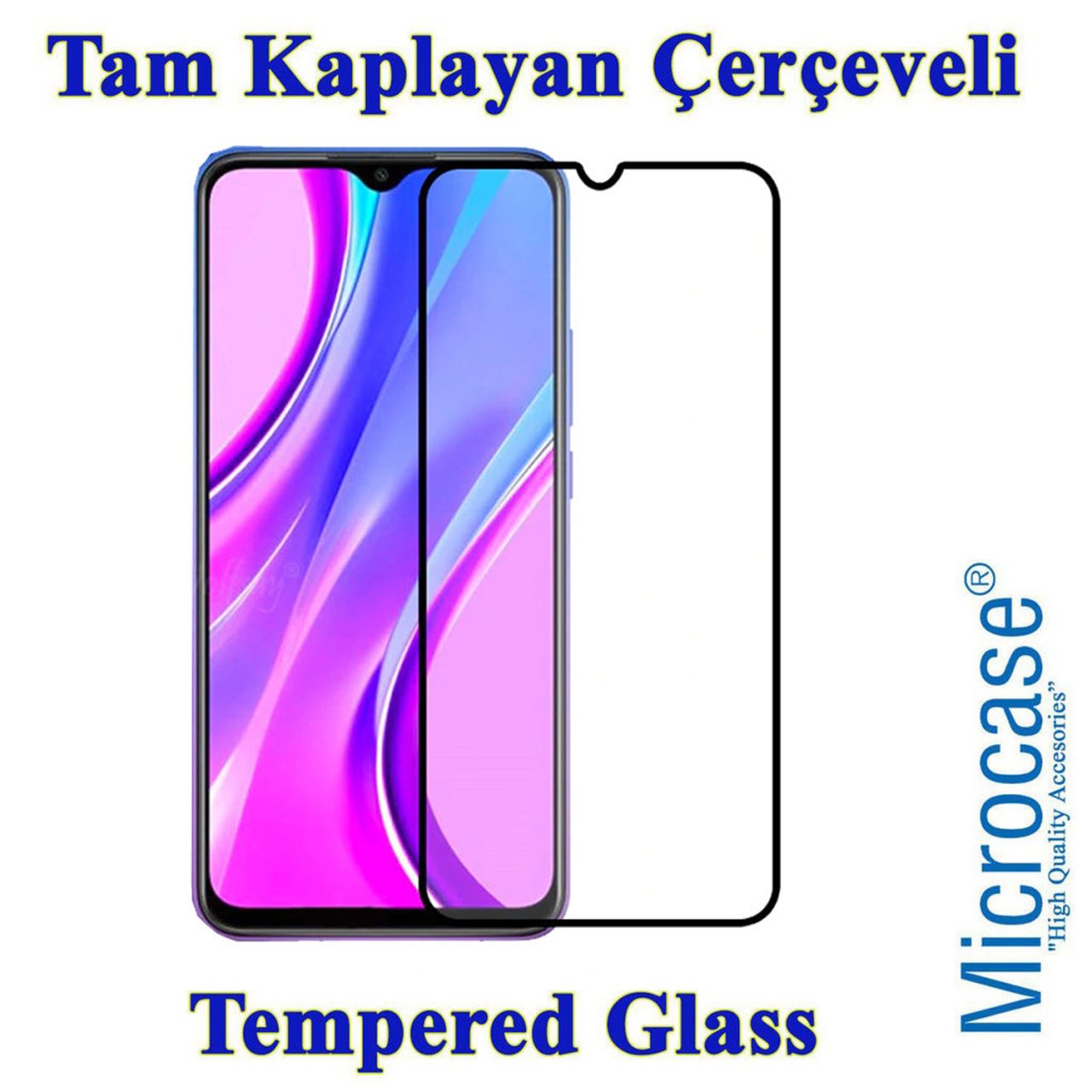 Microcase Xiaomi Redmi 9i Sport Tam Kaplayan Çerçeveli Tempered Ekran Koruyucu - Siyah