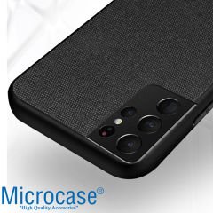 Microcase Samsung Galaxy S21 Ultra Fabrik Serisi Kumaş ve Deri Desen Kılıf (SEÇENEKLİ)
