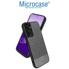 Microcase Samsung Galaxy S21 Ultra Fabrik Serisi Kumaş ve Deri Desen Kılıf (SEÇENEKLİ)