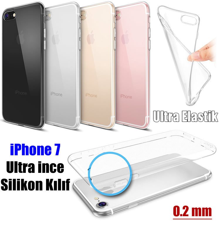 Apple iPhone 7 Ultra Slim 0.2 mm Silikon Kılıf+Tempered Cam