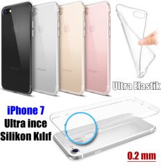 Apple iPhone 7 Ultra Slim 0.2 mm Silikon Kılıf+Tempered Cam