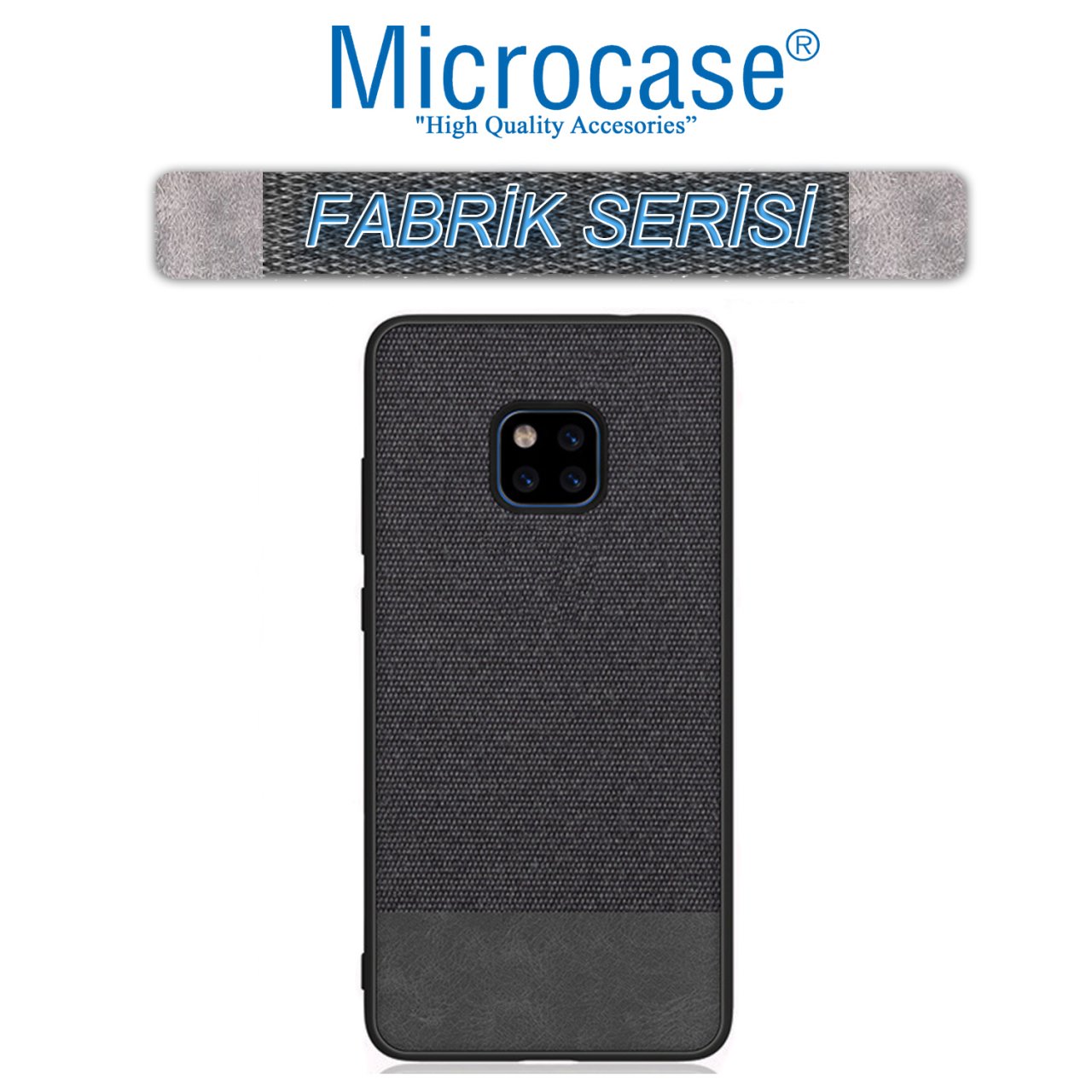 Microcase Huawei Mate 20 Pro Fabrik Serisi Kumaş ve Deri Desen Kılıf - Siyah