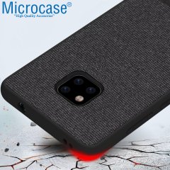 Microcase Huawei Mate 20 Pro Fabrik Serisi Kumaş ve Deri Desen Kılıf - Siyah