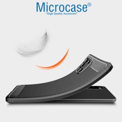 Microcase Samsung Galaxy A31 Brushed Carbon Fiber Silikon Kılıf - Siyah + Tempered Glass Cam Koruma