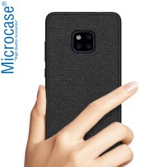 Microcase Huawei Mate 20 Pro Fabrik Serisi Kumaş ve Deri Desen Kılıf - Siyah