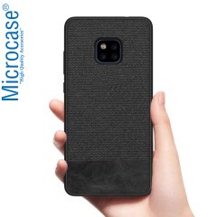 Microcase Huawei Mate 20 Pro Fabrik Serisi Kumaş ve Deri Desen Kılıf - Siyah