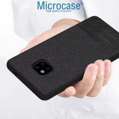Microcase Huawei Mate 20 Pro Fabrik Serisi Kumaş ve Deri Desen Kılıf - Siyah