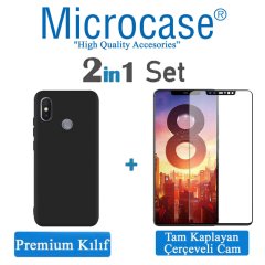 Xiaomi Mi 8 Premium Matte Silikon Kılıf + Tam Kaplayan Cam