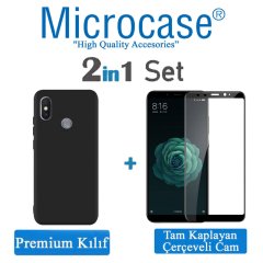 Xiaomi Mi A2 - Mi 6X Premium Mat Silikon Kılıf + Tam Kaplayan Cam