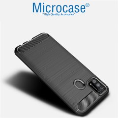 Microcase Samsung Galaxy M31 Brushed Carbon Fiber Silikon Kılıf - Siyah