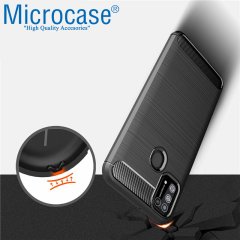Microcase Samsung Galaxy M31 Brushed Carbon Fiber Silikon Kılıf - Siyah