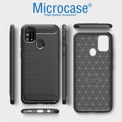 Microcase Samsung Galaxy M31 Brushed Carbon Fiber Silikon Kılıf - Siyah