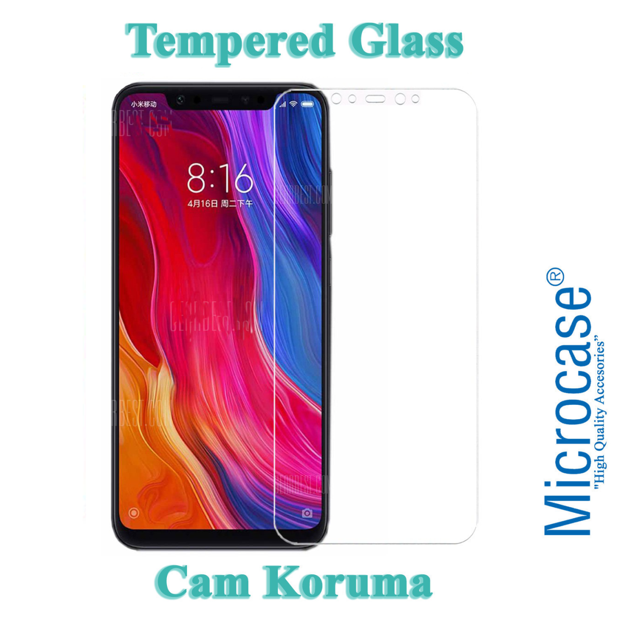 Microcase Xiaomi Mi 8 Explorer Tempered Glass Cam Ekran Koruma