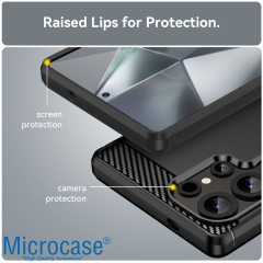 Microcase Samsung Galaxy S25 Plus ile Uyumlu Brushed Carbon Fiber Silikon Kılıf - Siyah AL3332