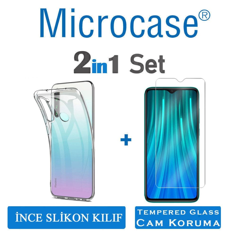 Microcase Xiaomi Redmi Note 8 Ultra İnce 0.2 mm Soft Silikon Kılıf - Şeffaf + Tempered Glass Cam Koruma