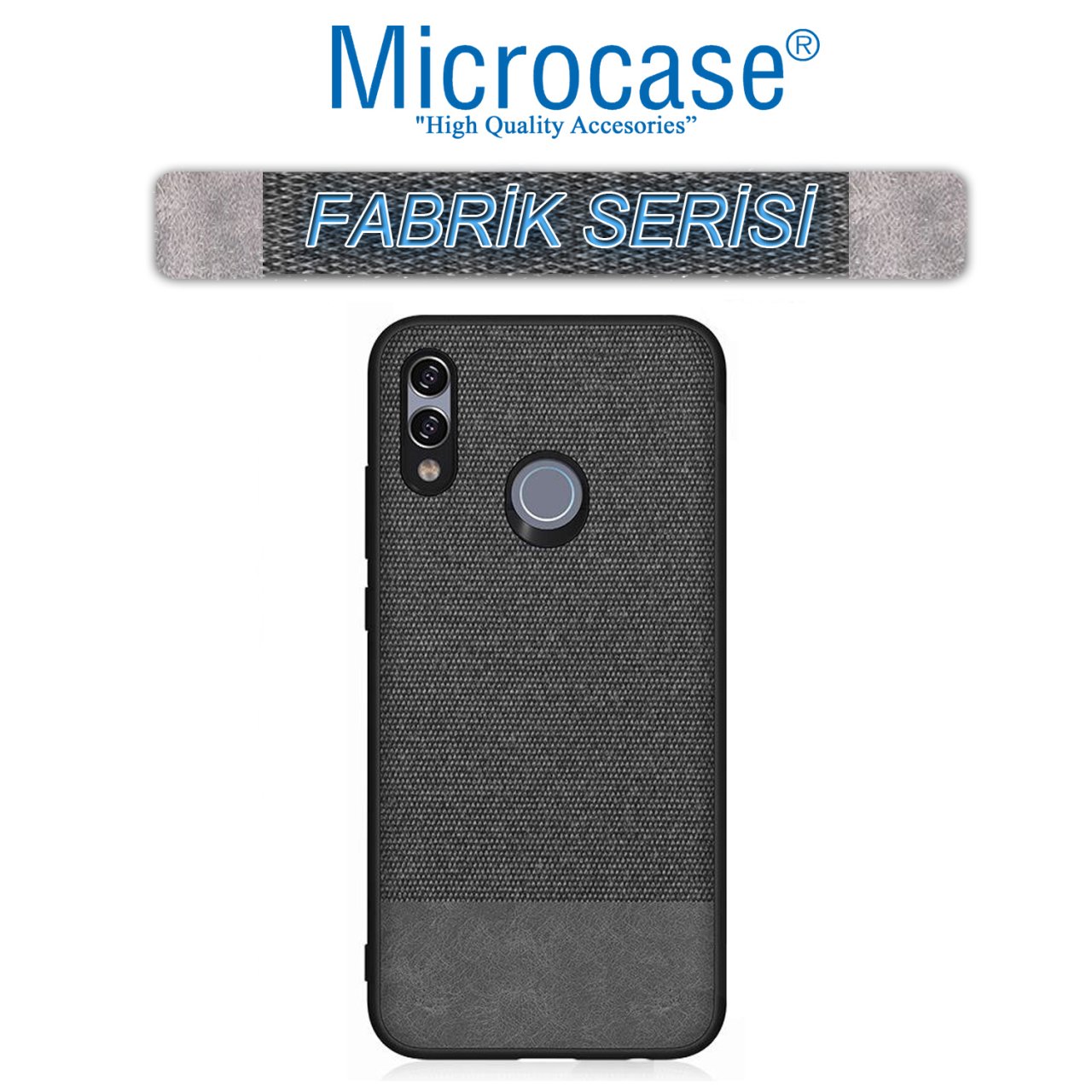 Microcase Huawei Honor 8X Fabrik Serisi Kumaş ve Deri Desen Kılıf - Siyah