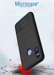 Microcase Huawei Honor 8X Fabrik Serisi Kumaş ve Deri Desen Kılıf - Siyah