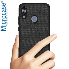Microcase Huawei Honor 8X Fabrik Serisi Kumaş ve Deri Desen Kılıf - Siyah
