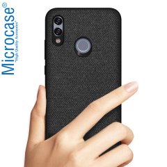 Microcase Huawei Honor 8X Fabrik Serisi Kumaş ve Deri Desen Kılıf - Siyah