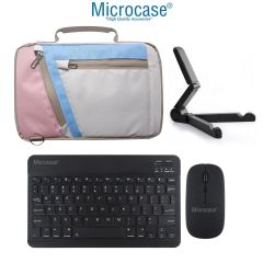 Microcase Lenovo tab P11 Pro 11.5 inch Uyumlu Tablet Çanta+Türkçe Bluetooth Klavye +Mouse+ Standı - Pembe AL4382