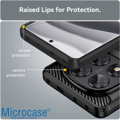 Microcase Xiaomi Poco X7/Redmi Note 14 Pro 5G ile Uyumlu Brushed Carbon Fiber Silikon Kılıf - Siyah AL3332