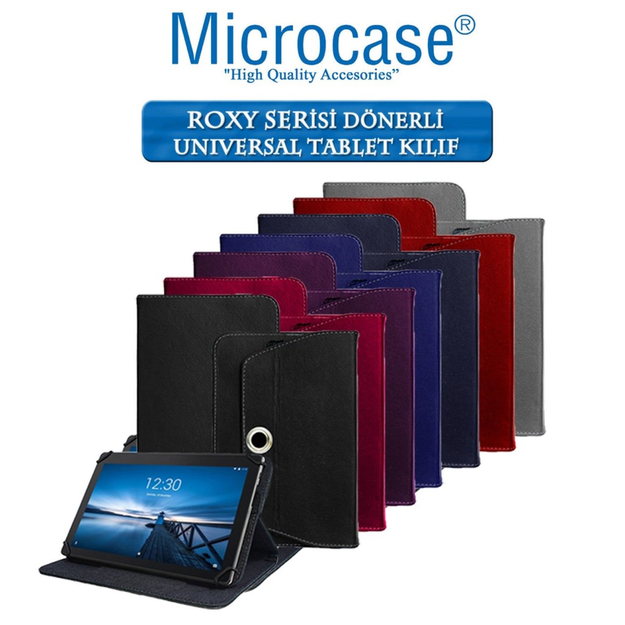 Microcase Huawei Matepad T10 Roxy Serisi Universal Döner Stand Tablet Deri Kılıf