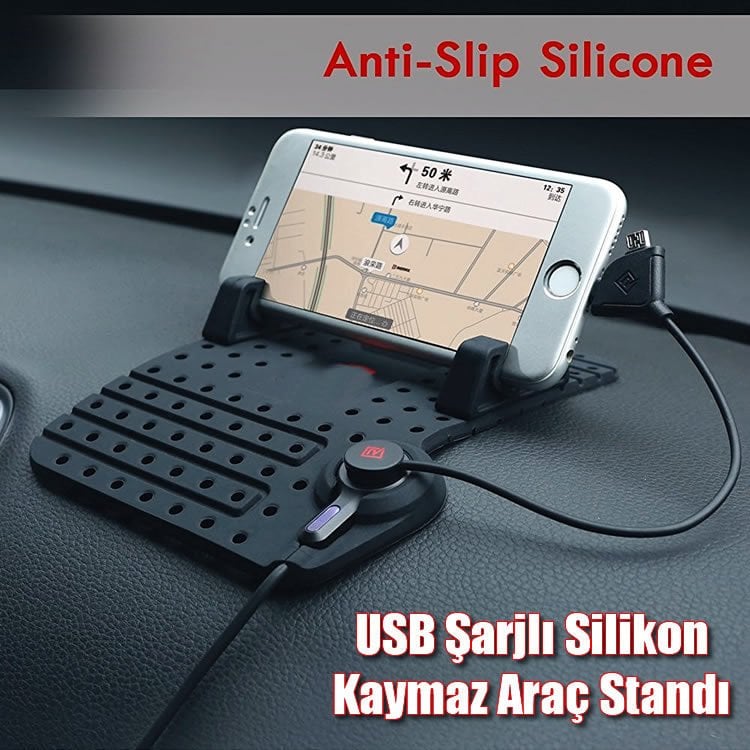 Manyetik USB Şarj Kablolu Kaymaz Üniversal Araç İçi Oto Tutucu