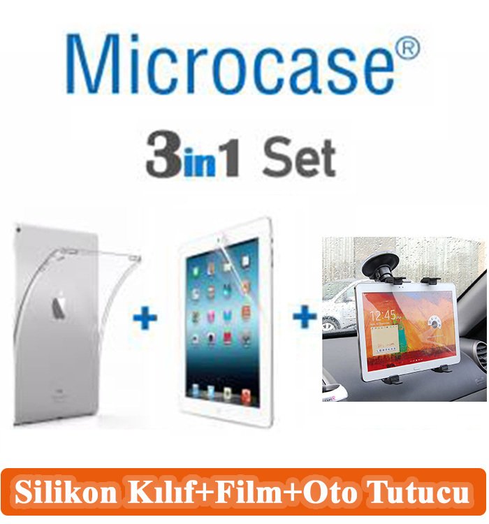 Apple iPad 4 Mini Silikon Kılıf+Ekran Filmi+Oto Tablet Tutucu