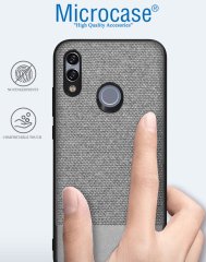 Microcase Huawei Honor 8X MAX Fabrik Serisi Kumaş ve Deri Desen Kılıf - Gri + Tempered Glass Cam Koruma